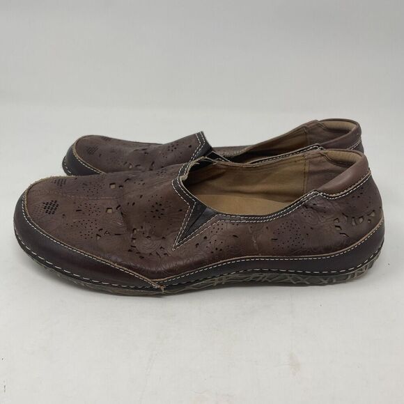 Spring Step L’Artiste Brown Slip-On Leather Shoes Women’s Size 41 Floral Cutout - Picture 2 of 11